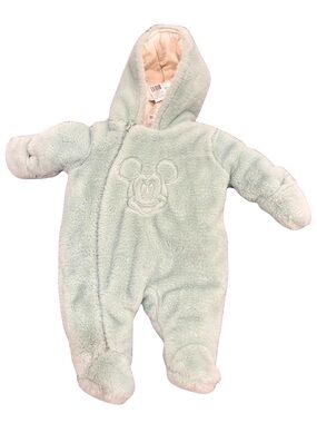 NWT Disney Mickey Mouse Baby Plush Fleece Hooded Pram Suit 0-3M Mint Green